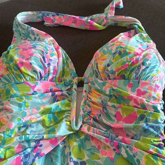 Lilly Pulitzer Lanai Halter One Piece Catch The Wave Swimsuit Blue Pink Size 2 - Picture 4 of 9